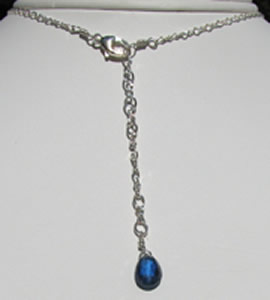 back view of kyanite and white topaz necklace