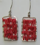 red coral on hand forged frame earrings